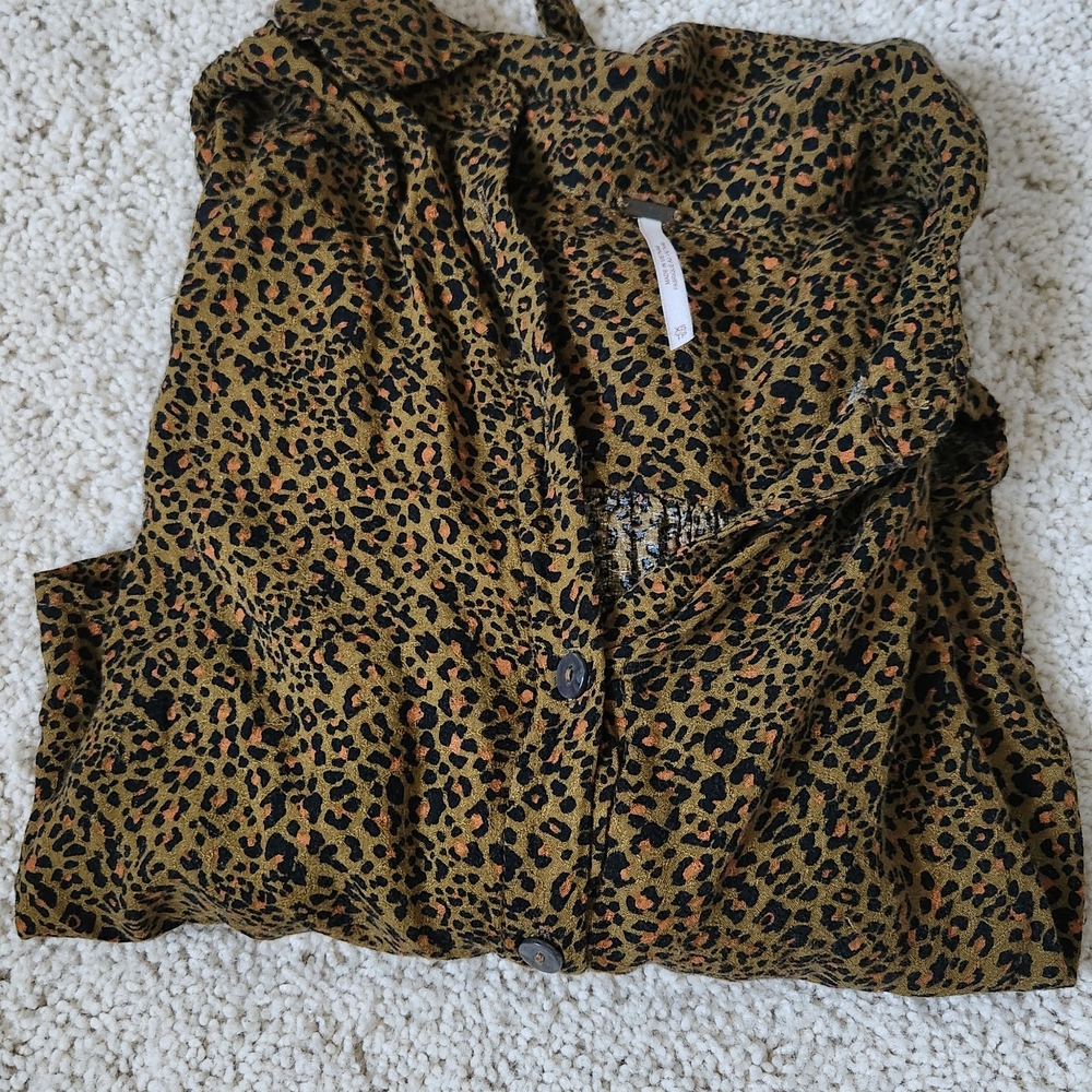 Leopard Print Button-Up Blouse - image 2